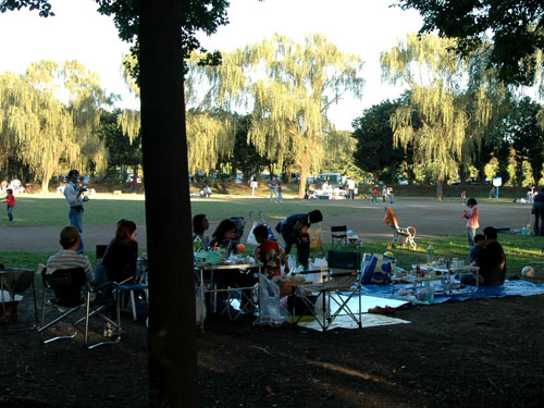 秋ヶ瀬公園：バーベキューなどを楽しむ人々